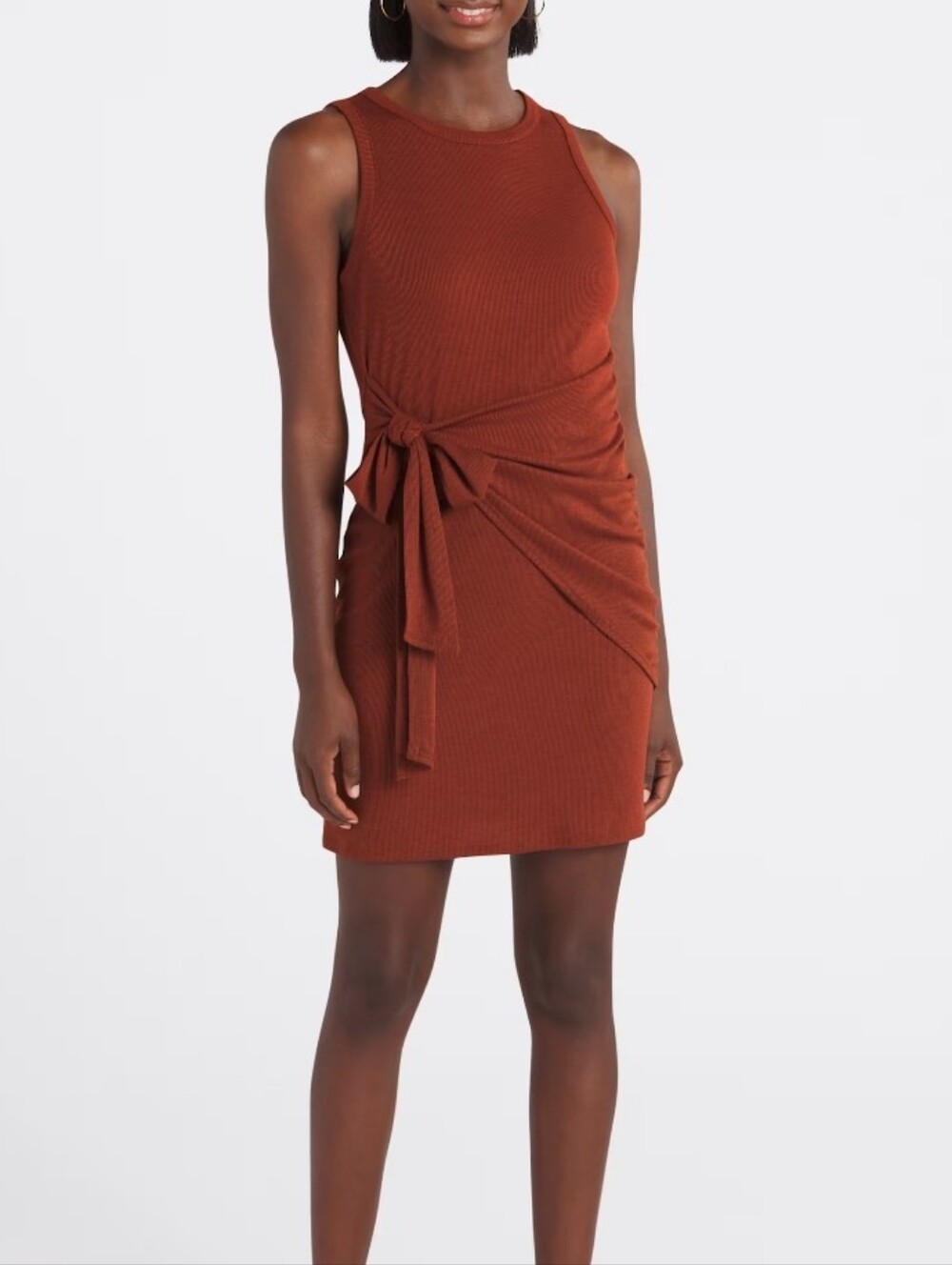 Kaileigh Knit Fitted Ribbed Sleeveless Tie-Waist Dress, Size XL